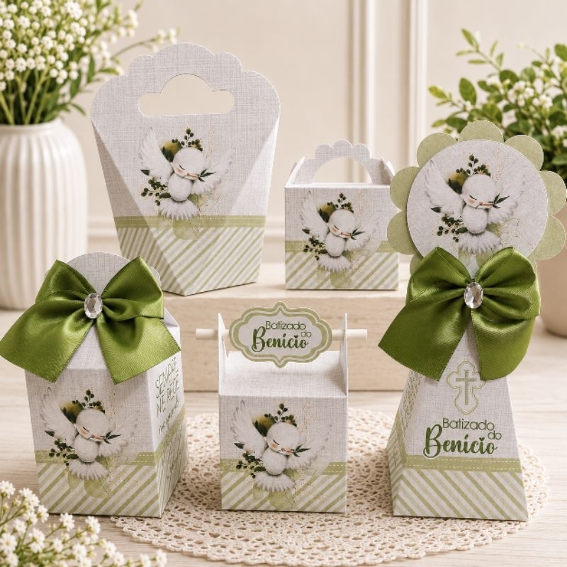 Kit Personalizados caixinhas Batizado verde /Lembrancinhas /aniversário para colar e montar em casa - Festa