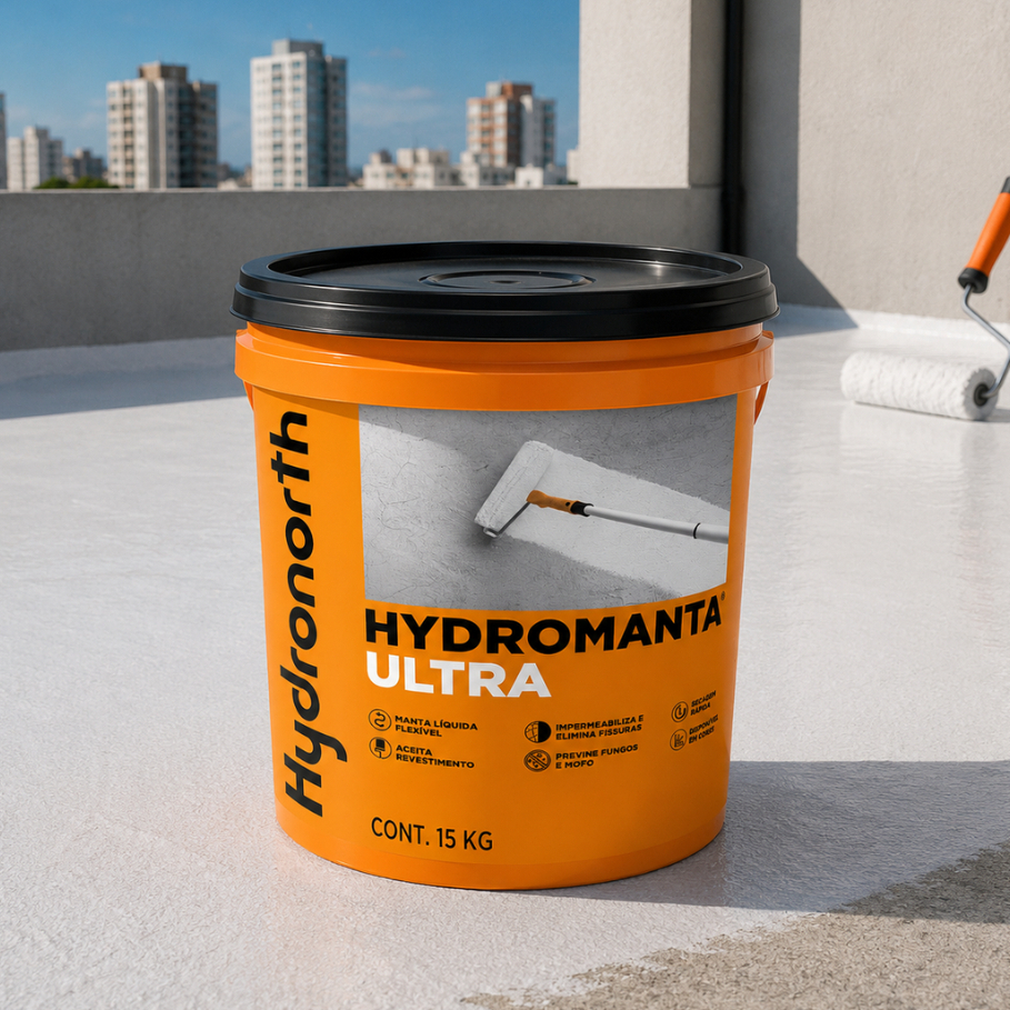 Manta Líquida Emborrachada Impermeabilizante 15KG Hydronorth Hydromanta Branco Balde Cobertura Laje