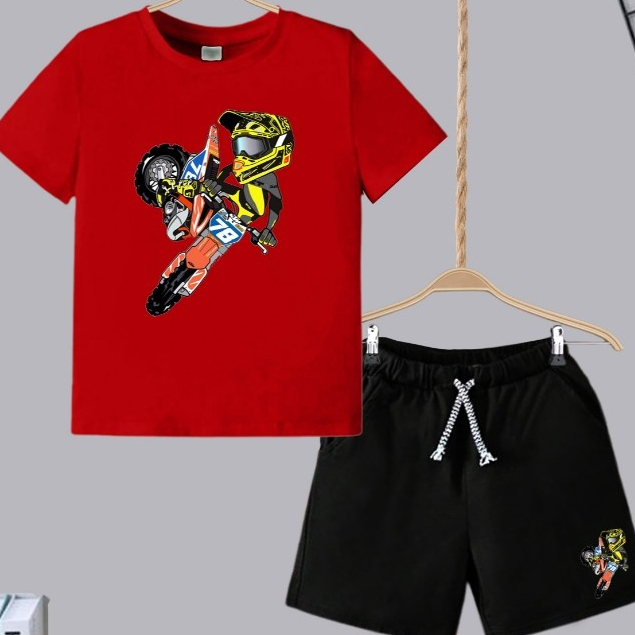Kit bermuda Moletinho + Camiseta 100% Algodão Conjunto Infantil Motocross Moto Trilha Masculino — imagem 2 de 2