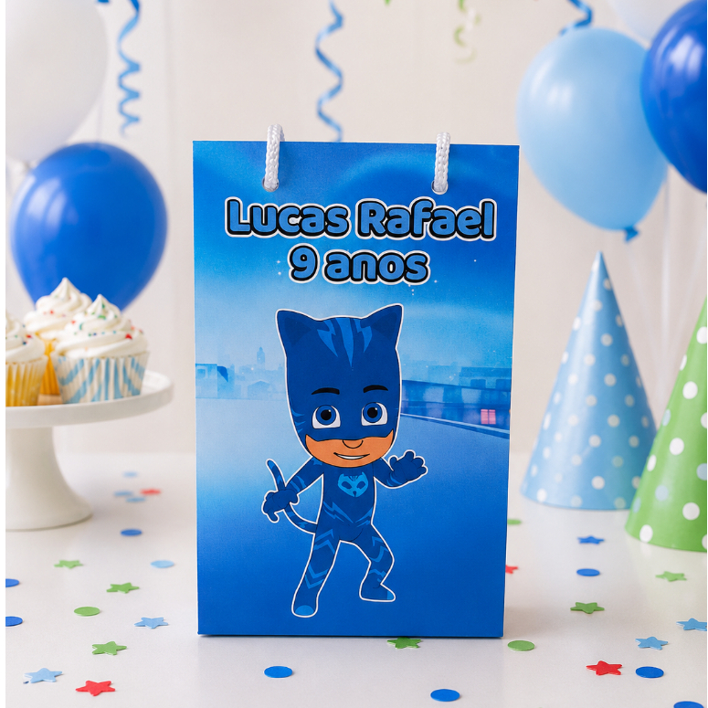 Sacolinha Surpresa Personalizada Lembrancinha Pjmasks Sacolinha de papel para festa infantil Monte em Casa