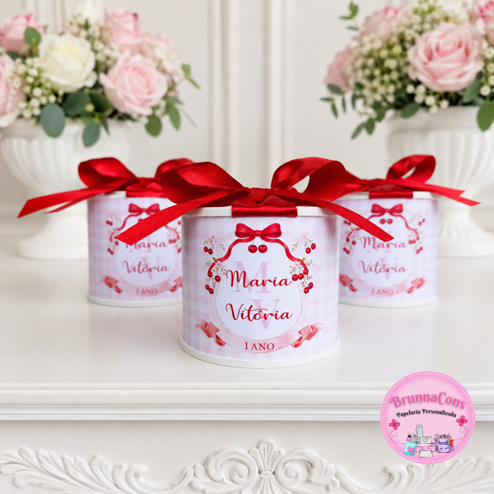 Tubolata Personalizada 5x6cm- Cerejinha/Cerejinha do nosso bolo/ Lembrancinha/Festas infantil/Aniversário/ Vários Temas