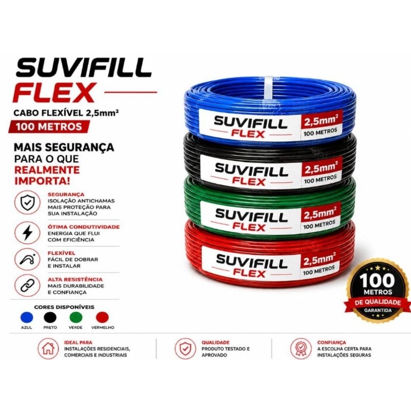 fio elétrico 2.5mm 100MTS flexível Antichamas