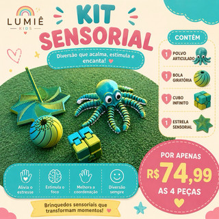 Kit Sensorial Dinossauro 3D Articulado + Bola Giratória + Cubo Infinito + Estrela Sensorial | Brinquedo Antiestresse