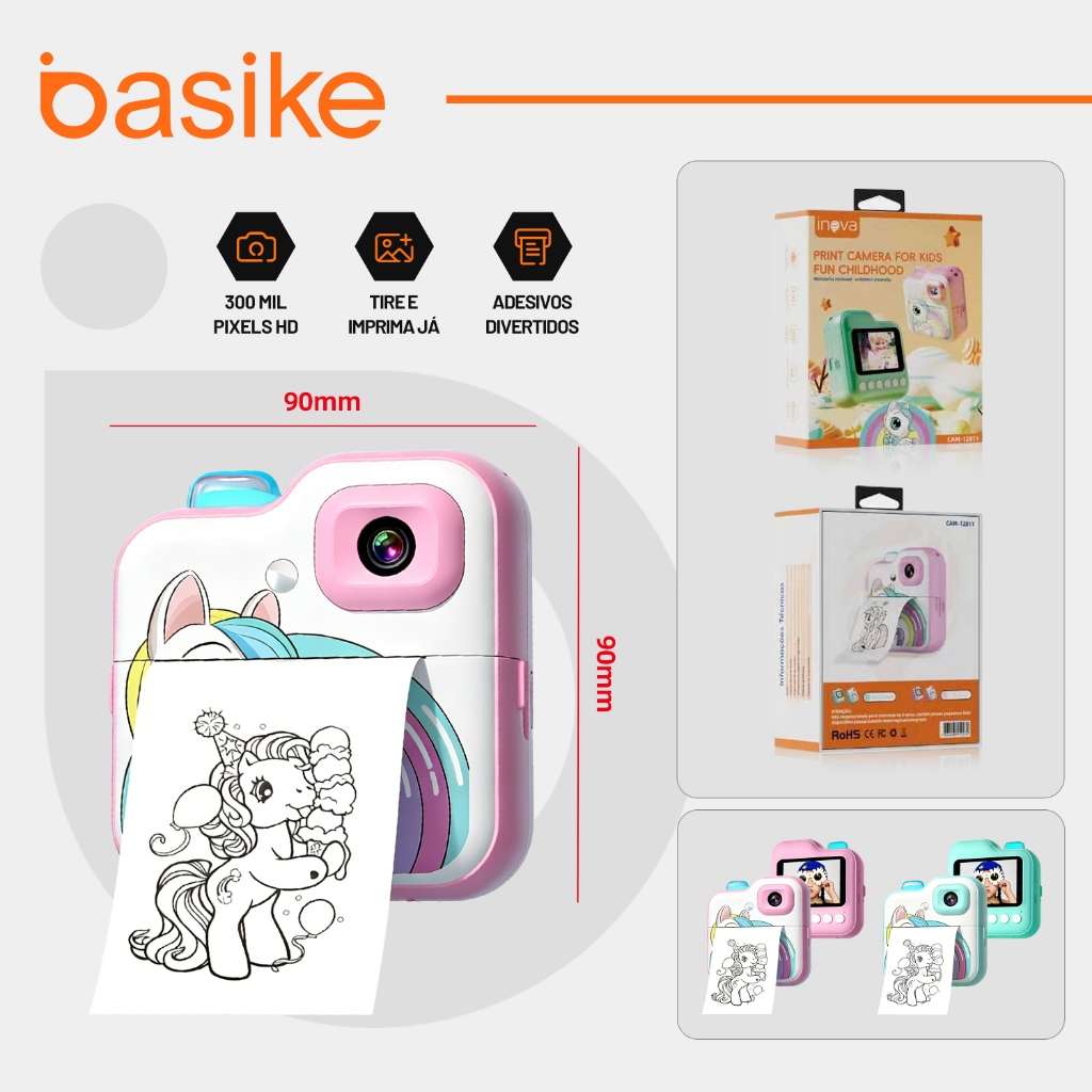 BASIEK x INOVA Câmera Instantânea Infantil Tela Digital Hd Divertida Jogos Foto Instantânea Portatil Presentes Viagem