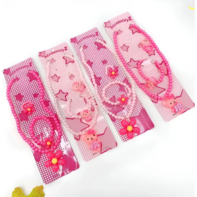 Kit 12 Peças Conjunto Infantil de Colar,Brinco e Pulseira Pérolas Presente