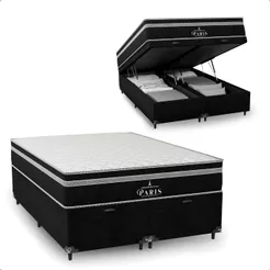 Cama Box Baú Casal Bipartido + Colchão Paris Molas Ensacadas - Preto - e-Shop Casa