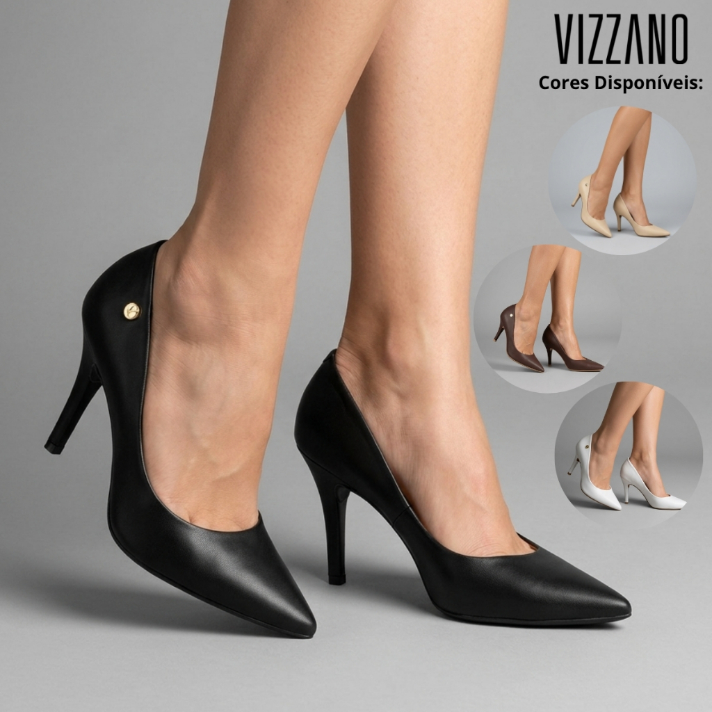 Scarpin Vizzano Feminino Salto Alto Bico Fino Clássico Elegante para Festa e Trabalho Diário