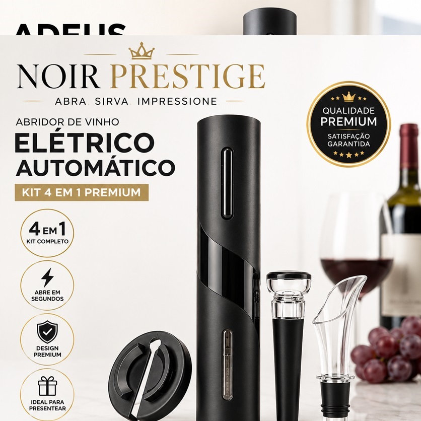 Abridor de Vinho Elétrico Automático Kit 4 em 1 Saca Rolhas com Dosador