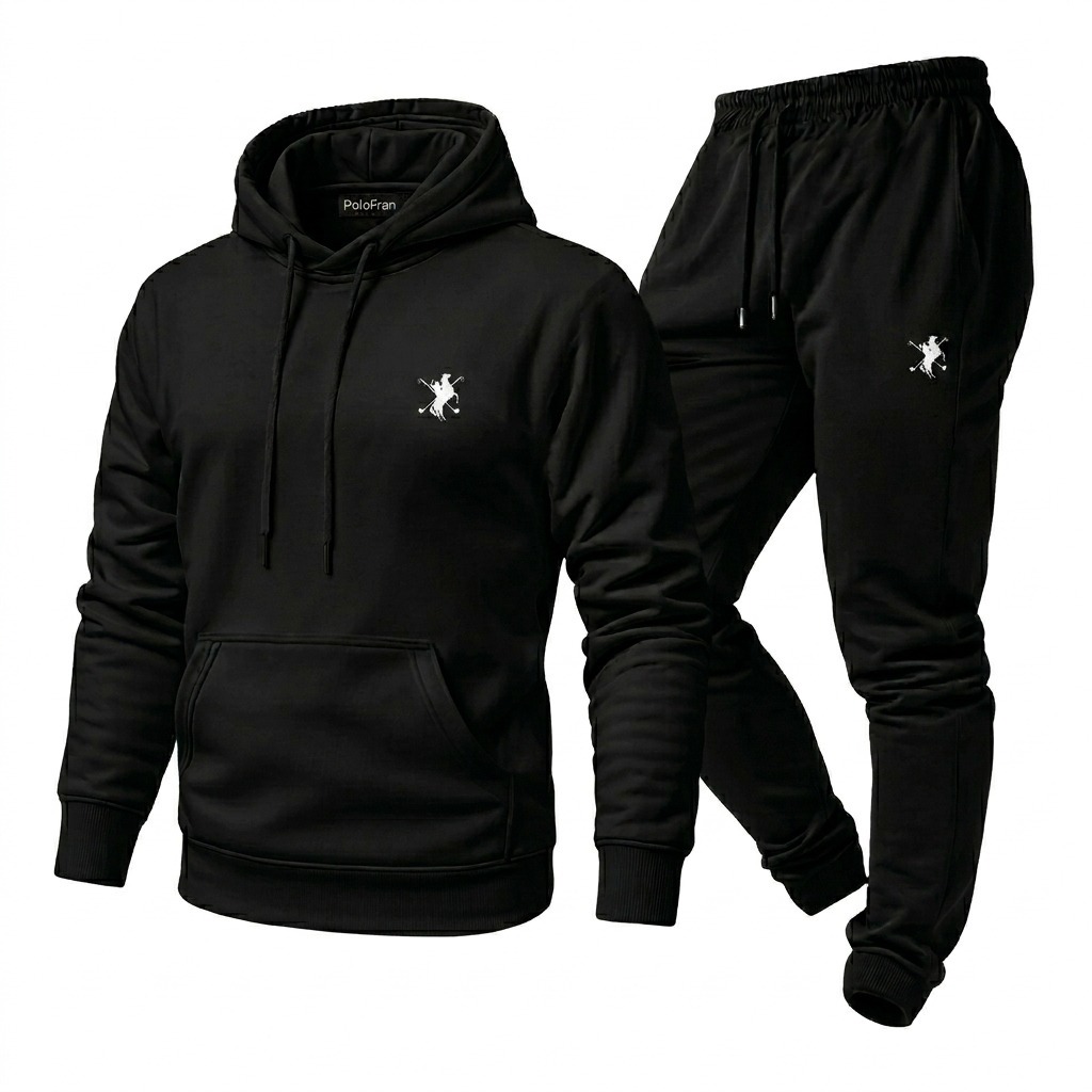 Conjunto Moletom Unissex Estampado Polo Fran Original Calça e Blusa Com Capuz Bolso Canguru