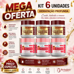 Kit 6 Unidades 3 Creme Esfoliante e 3 Bio Creme Hidratante Perfumado Para Pés e Mãos 240g Bio Instinto