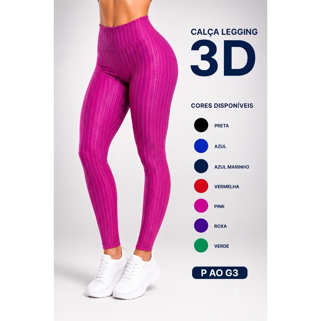 Calça Legging Academia Cos Alto Academia Fitness 3D Cirre Treino Modeladora Fitness Cintura Alta
