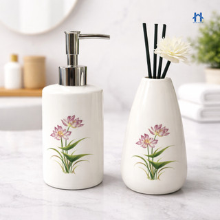 Kit de Banheiro Lavado de Luxo Cerâmica com Porta Sabonete Liquido e Aromatizador