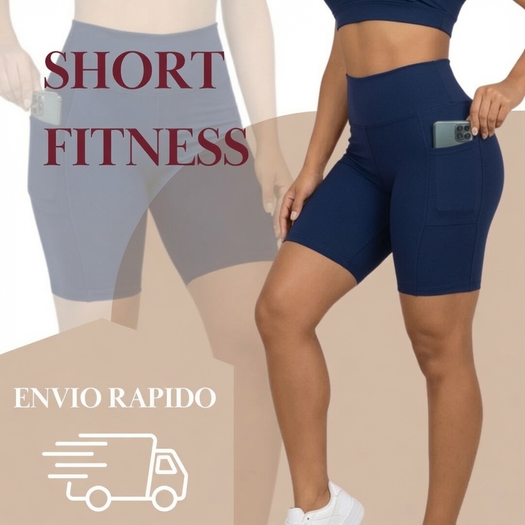Short Bermuda Fitness Feminina Cintura Alta com Bolso Costura Reforçada - Não Transparente, Academia