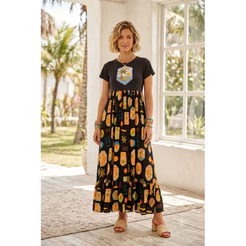 Vestido Longo Estampado Soltinho Feminino Confortável Não Marca o Corpo Moda Evangélica Casual Tendência