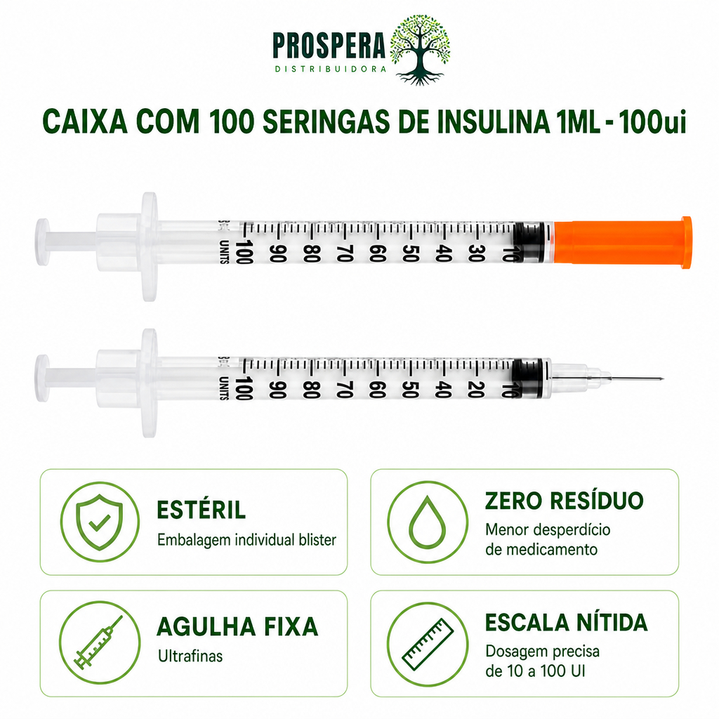 Seringa 1ml 6mm 31G para insulina - Caixa fechada Kit com 100 unidades - Escolha marca e modelo da sua seringa