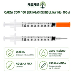 Seringa 1ml 6mm 31G para insulina - Caixa fechada Kit com 100 unidades - Escolha marca e modelo da sua seringa