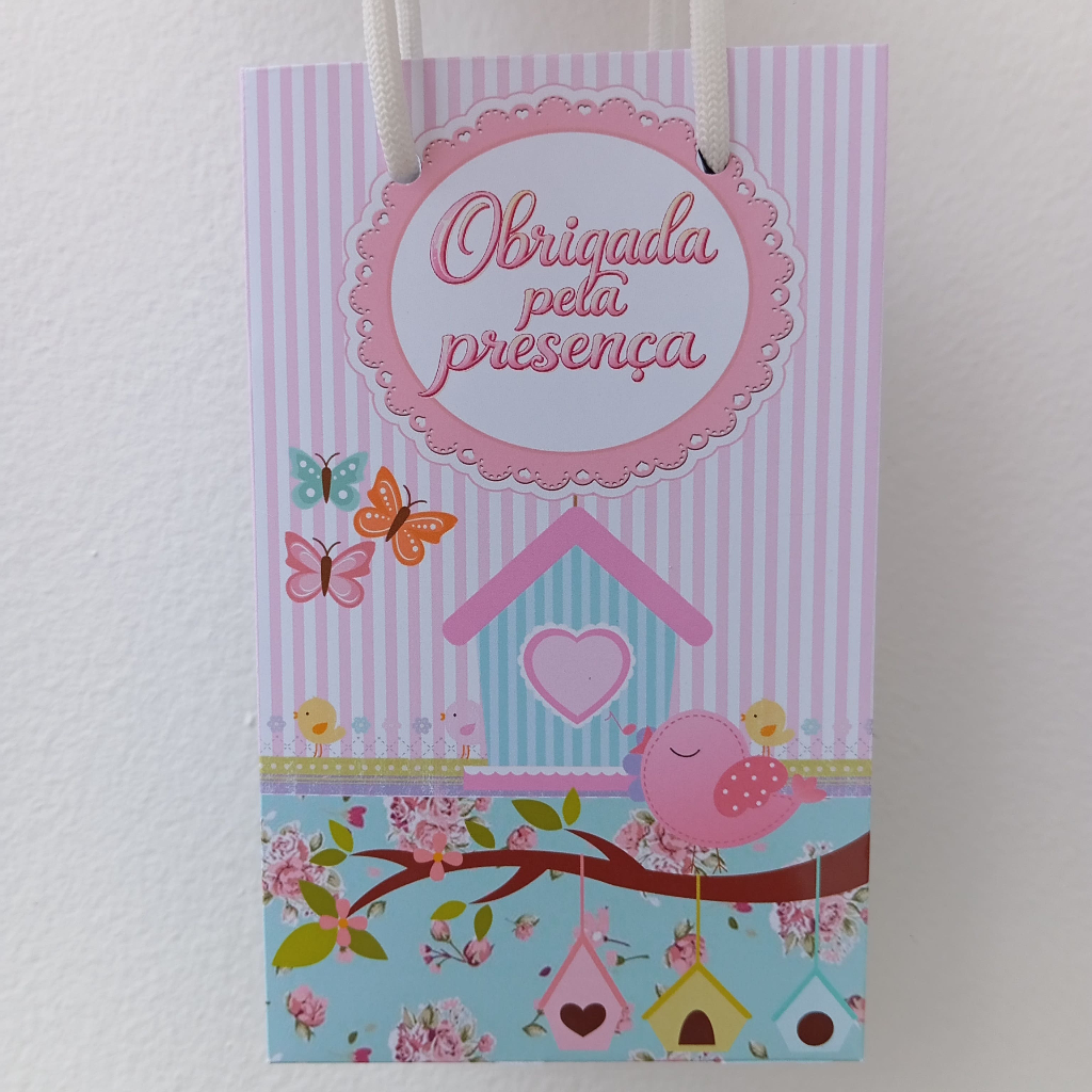 Sacolinha Surpresa Jardim Pássaros e Borboletas  Infantil Pegue e Monte Lembrancinha Festa Aniversário