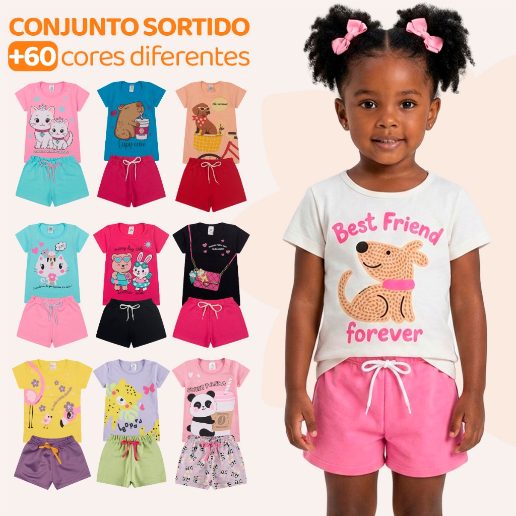 Kit Sortido 6 ou 8 Peças de Roupas Bebe Menina Conjunto Verão Infantil Feminino 