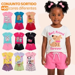 Kit Sortido 6 ou 8 Peças de Roupas Bebe Menina Conjunto Verão Infantil Feminino Algodão Estampas Fofas