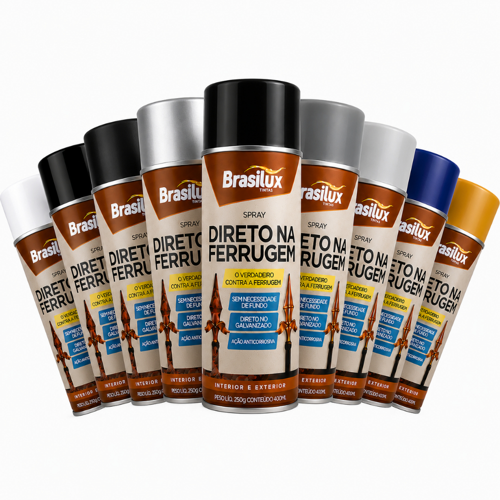 Tinta Spray Direto na Ferrugem Brasilux 400ml - Galvanizado Anticorrosivo Cores Disponíveis