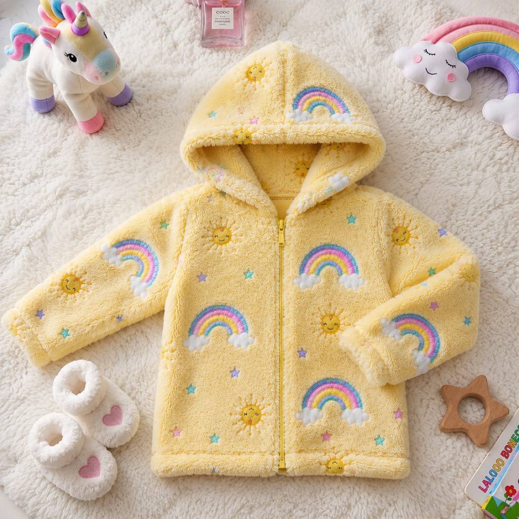 Casaco infantil feminino soft fleece peluciado com ziper e capuz estampas sortidas CONFORTAVEL E QUENTINHO