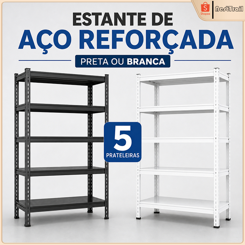 Estante Organizadora de Aço Reforçado, Prateleira Multiuso para Garagem, Depósito, Cozinha, Lavanderia e Escritório