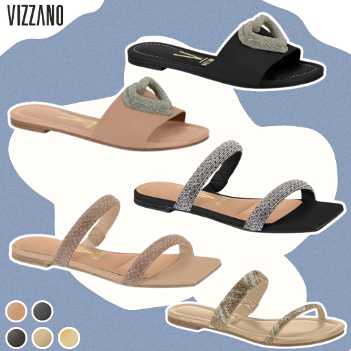 Sandália Rasteira Feminina Vizzano Elegante Casual Confortável