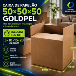 Caixa para Envio 50x50x50 Papelão Onda B Pardo GoldPel p/ E-commerce | Kits 5, 10, 15 e 20 Unidades