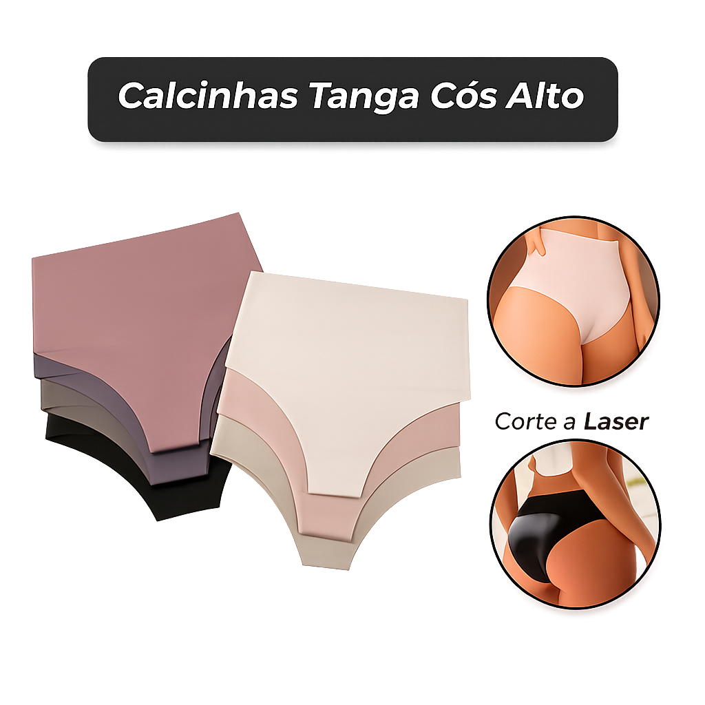 Kit 5/3 Calcinhas Cos Alto Modeladora Sem Costura Corte Laser