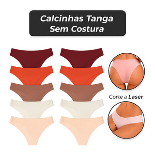 Kit 10/8 Calcinhas Tanga Sem Costura Corte Laser