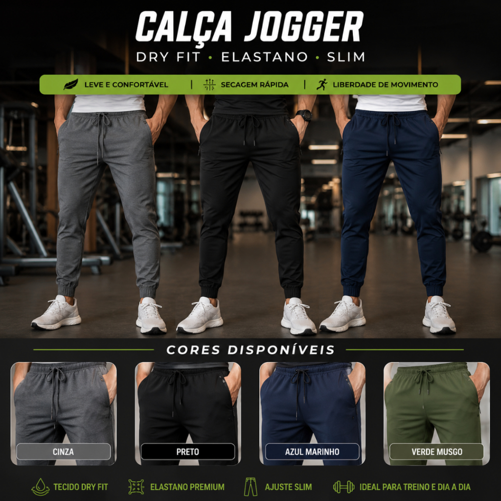 Calça Masculina Poliamida Com Elastano Bolsos Para Academia Esportiva Fitness Slim Fit Jogger Dry Fit