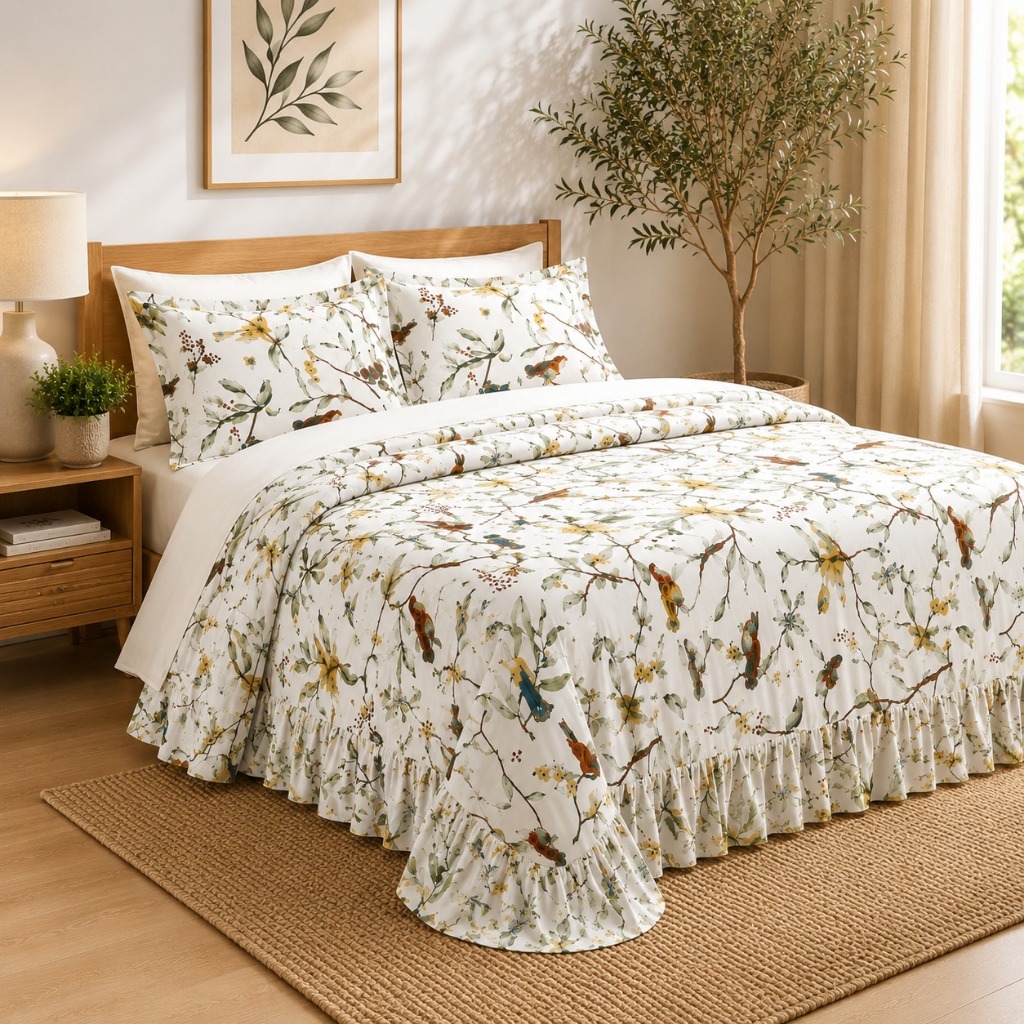 Kit Colcha Estampada Cobre Leito 3 Peças 400 Fios Casal King Queen Fronhas
