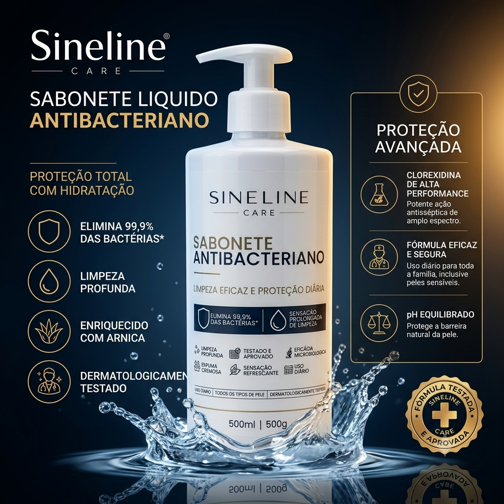 Sabonete Líquido Antibacteriano 500ml Sineline Care pH Equilibrado Limpeza Profunda SEM Agredir
