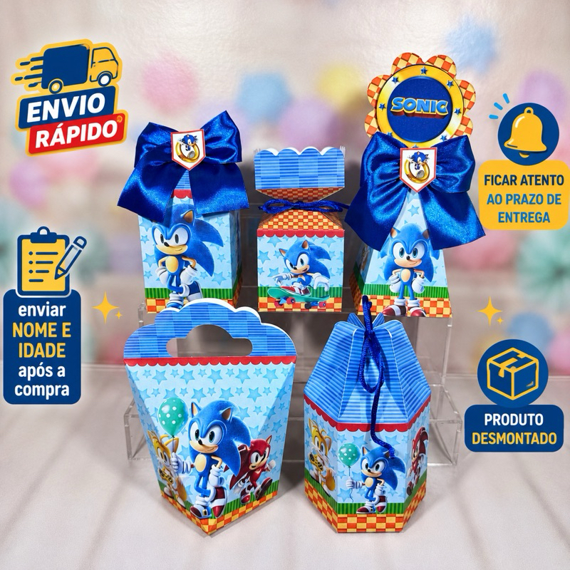 kit Caixinhas Personalizadas para Festa SONIC Lembrancinhas de Aniversário DESMONTADO.