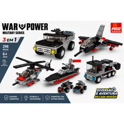 Kit Blocos de Montar Militar 3 em 1 Avião Carro Tanque SubMarino Helicóptero Navio Coleção Completa