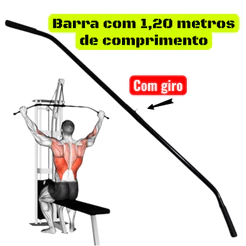 Puxador Costas alto Pulley 1,20metros PRETO Academia Musculação Aço Tubular Reforçado Preto com Manoplas