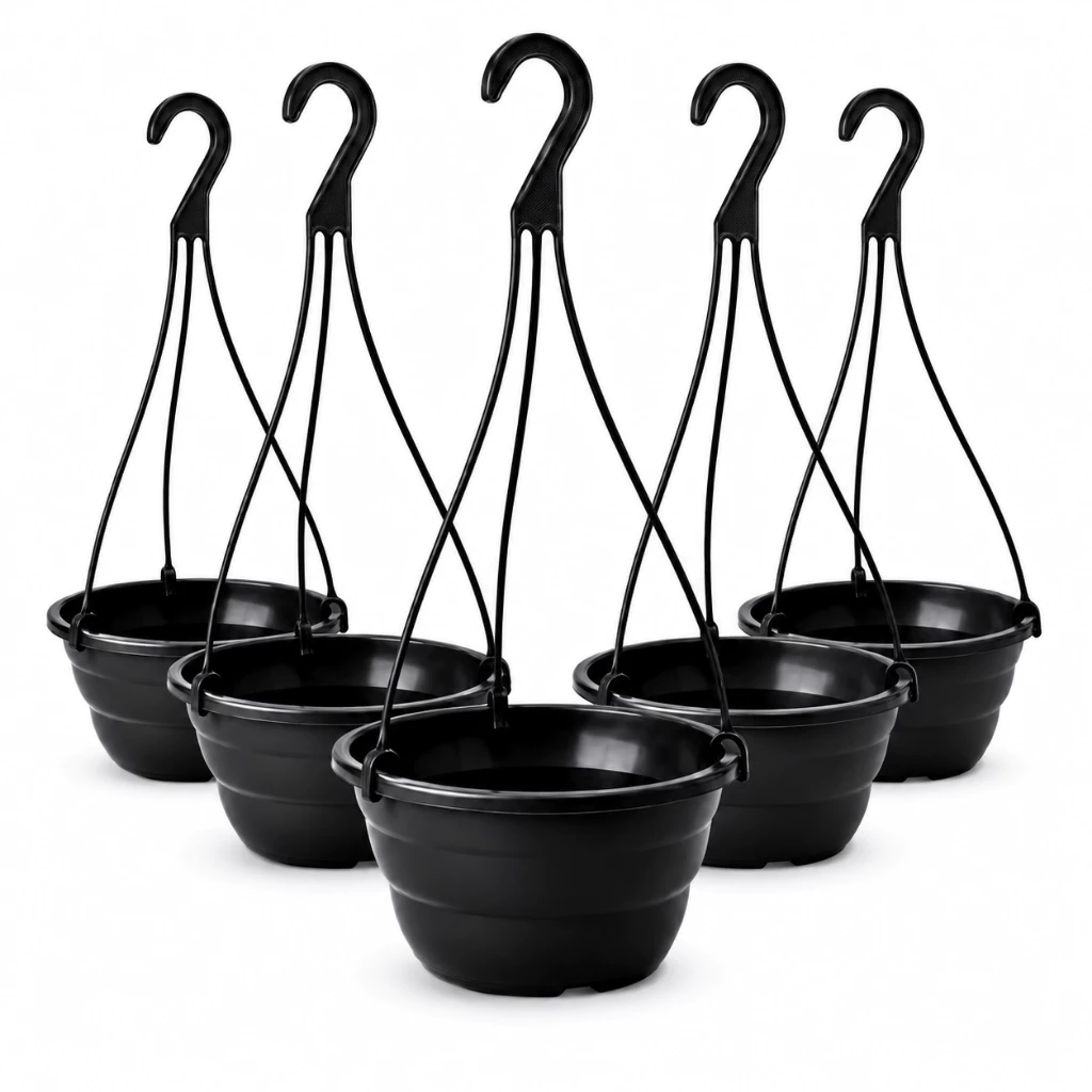 Kit 5 Vasos Cuia 21 Preta com Haste 40cm Reforçado Plantas Suspensas Vasos — imagem 1