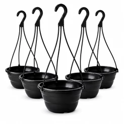 Kit 5 Vasos Cuia 21 Preta com Haste 40cm Reforçado Plantas Suspensas Vasos