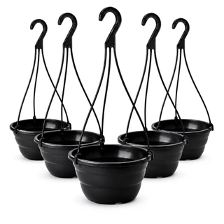 Kit 5 Vasos Cuia 21 Preta com Haste 40cm Reforçado Plantas Suspensas Vasos