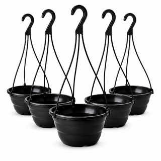 Kit 5 Vasos Cuia 21 Preta com Haste 40cm Reforçado Plantas Suspensas Vasos
