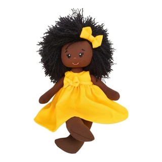 Boneca De Pano Negra  35cm Infantil Presente Artesanal Roupa Removível