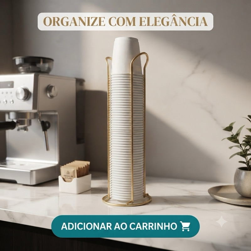 Suporte Organizador De Copos Descartáveis 200ml Dourado Para Mesas Festa Cozinha r