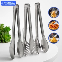 Kit 3 Pegadores Cozinha Aço Inox Salada Massa Carne Multiuso Utensílios Buffet 29cm Hercos