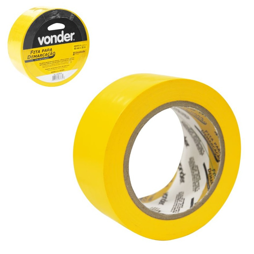 Fita Adesiva Demarcação Amarela 48mm x 30m Vonder para Sinalização de Áreas e Pisos PVC