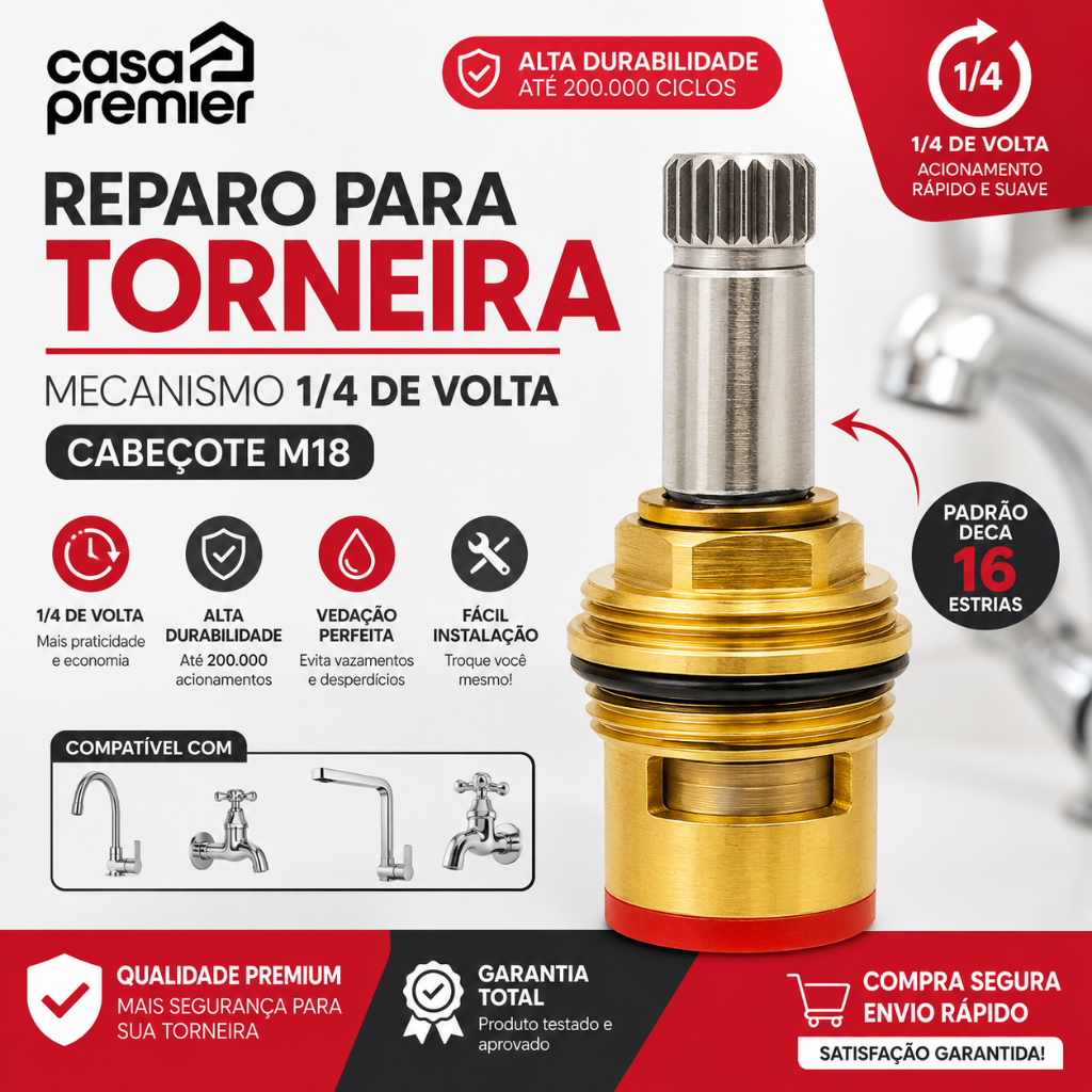 Reparo Para Torneira Mecanismo 1/4 De Volta Cabeçote M18