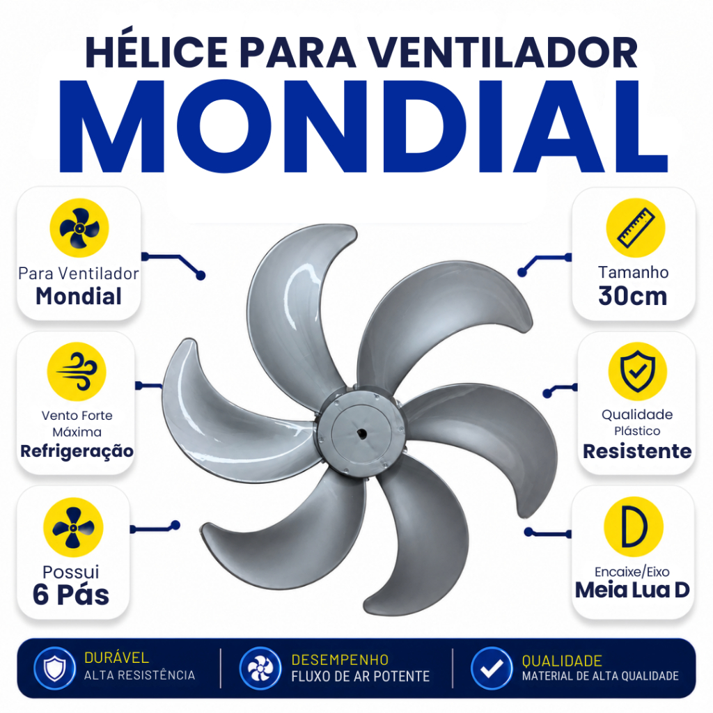Helice para Ventilador Mondial 6 Pás 30cm