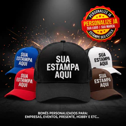 Boné Personalizado Trucker Premium Com Sua Logo Foto Nome Estampa Ajustável Presente