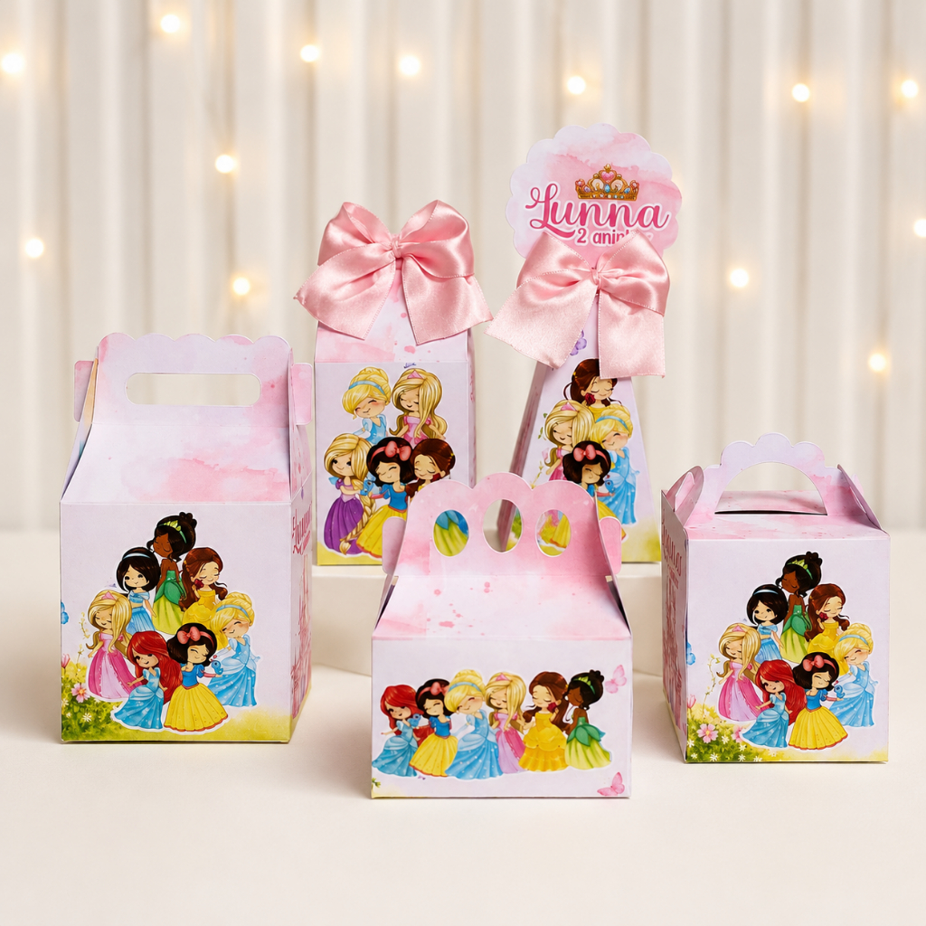 Kit Festa Princesas Cute Lembrancinha Personalizada Aniversário Infantil Caixas Desmontada