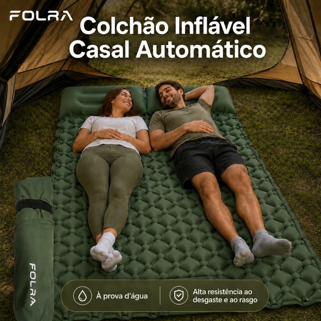 Colchão Inflável Casal Automático FOLRA Sleeping Pad Para Acampar Portátil Ar Livre Externo 190x120x5cm