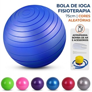 Kit Bola Suíça 75cm de Yoga Pilates Fisioterapia com Bomba de Ar Anti-Estouro Cor Aleatória